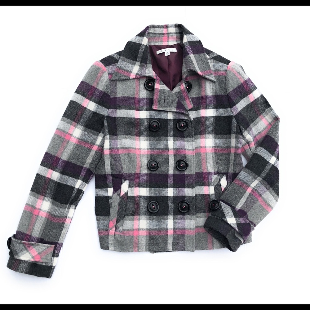 CAbi Pink Grey Double Breasted Jacket Size 8